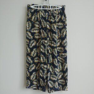 100% viscose Medium relaxed comfortable dark navy blue cropped pants palm frond